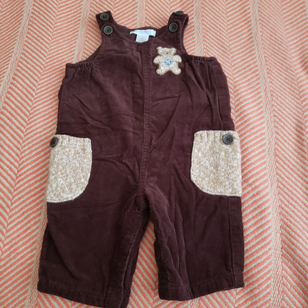Janie and Jack Brown Corduroy Bear Overalls Size 0-3 Months Winter